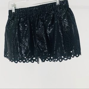 English Rose Shorts Black Vegan Faux Snake Skin Animal Print Lace Cutouts New
